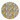 Round fabric swatch with a pattern of cartoon dogs in various colors on a white background