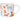 White mug with colorful dog illustrations on a white background