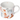 White mug with colorful dog illustrations on a white background