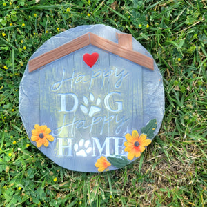 Dog Patio Decor, Dog Stepping Stone Featuring The Words "Happy Dog Happy Home"