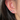Silver dog-shaped earring worn on an ear with dark hair.