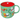 Green mug with dog illustrations and a red interior on a white background