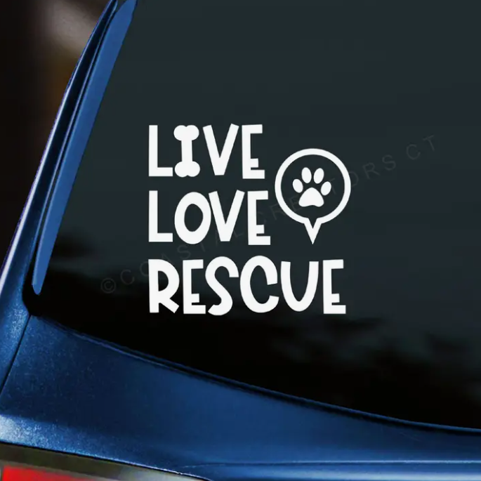 Funny Cat Sticker, Live Love Rescue Car Sticker
