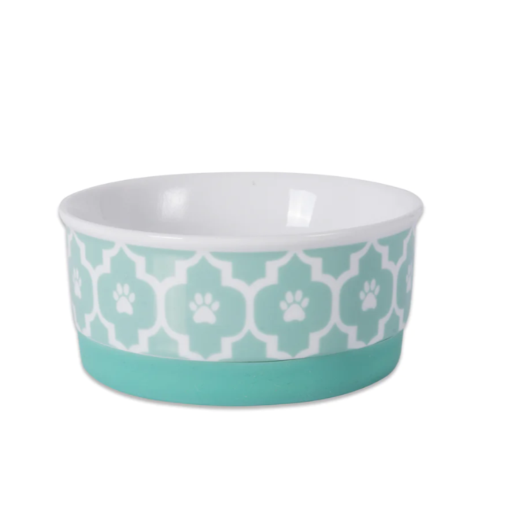 Paw Print Ceramic Dog Bowl In Aqua Blue