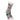 A single gray crew sock with a holiday print featuring a dog in a sweater, white snowflakes, and the words 'Happy Holidays' in red, on a white background.