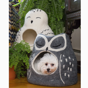 Cozy Puppy Sanctuary: Stylish grey owl dog cave for happy puppies