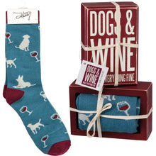 Load image into Gallery viewer, Birthday Gifts for Dog Lovers, Dogs And Wine Make Everything Fine Socks And Sign Set