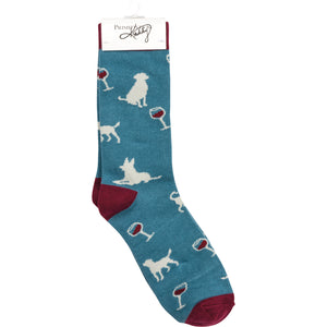 Funny Dog Socks With Dogs and Wine Glasses On Them