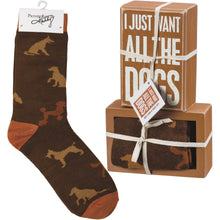 Load image into Gallery viewer, Dog Lover Gift Set, I Just Want All The Dogs Socks And Sign Set