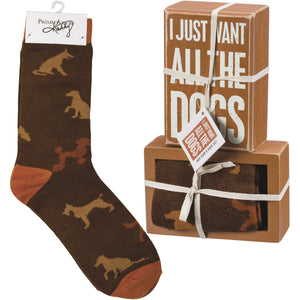 Dog Lover Gift Set, I Just Want All The Dogs Socks And Sign Set