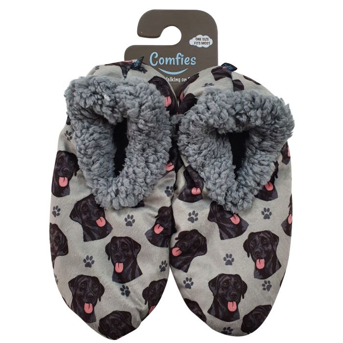 Labrador Slippers For Adults, Black Dog Slippers With Labrador Faces Printed On Soft Plush Fabric