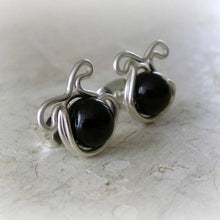 Load image into Gallery viewer, Dog Silver Earrings With Black Onyx