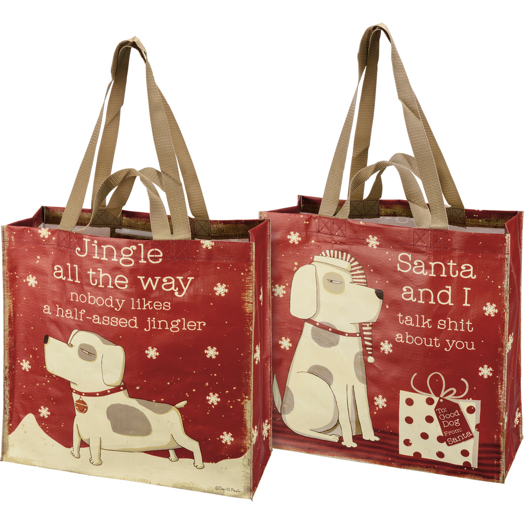 Christmas Dog Shopping Tote Bag, Jingle All The Way Nobody Likes A Half-Assed Jingler Dog Print Tote Bag