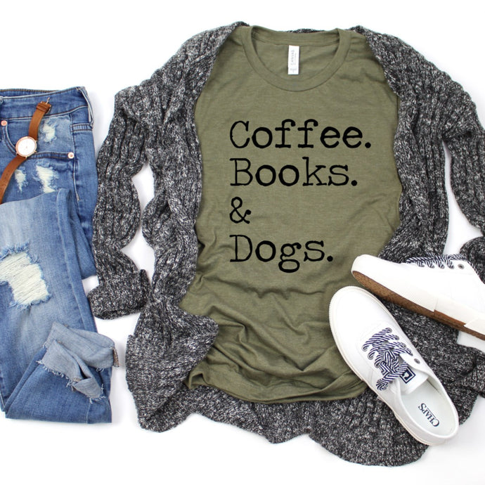 Funny Dog Lover Shirts, Dog Lover T-Shirt Printed With The Words Coffee Books & Dogs