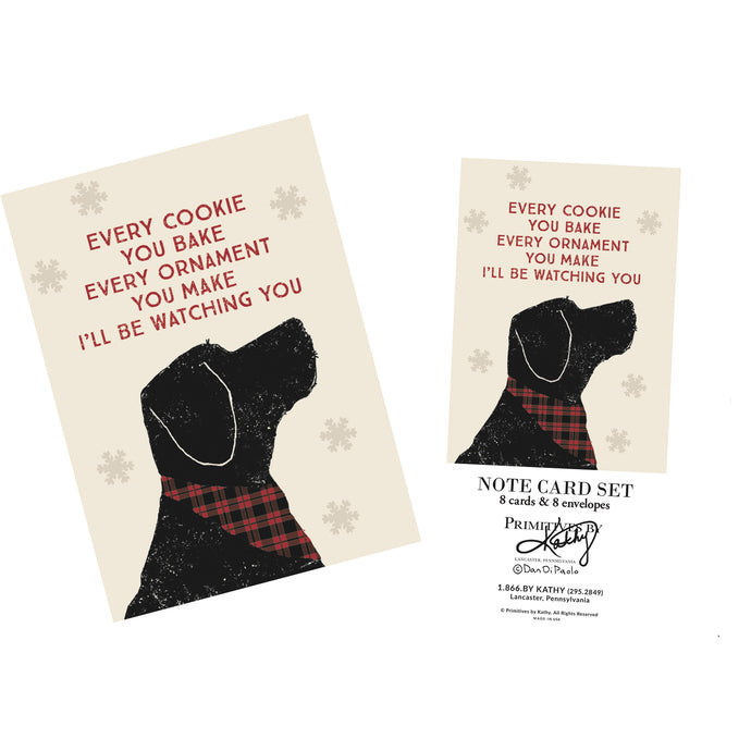 Dog Christmas Cards Featuring A Black Dog And The Words Every Cookie You Bake Every Ornament You Make I'll Be Watching You