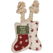 Load image into Gallery viewer, Dog Christmas Toy With rope And Squeaker With The Words &quot;Best Pup Ever&quot;
