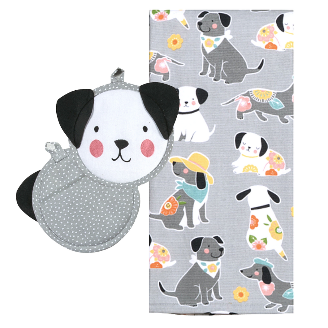 Dog Themed Kitchen Accessories, Towels With Dogs On Them, Dog Oven Mitt
