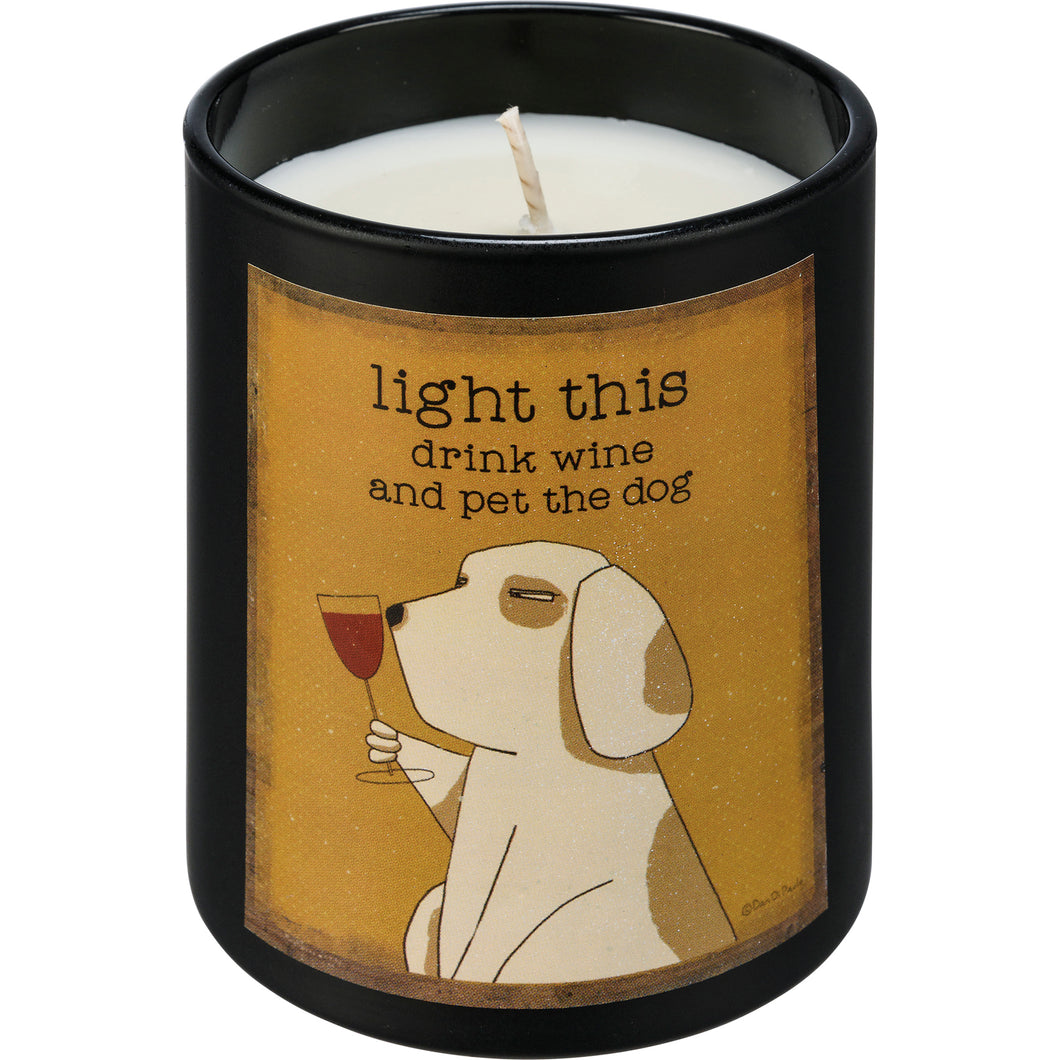 Funny Gifts For Dog People, Dog Candle Featuring the Words Light This Drink Wine And Pet The Dog