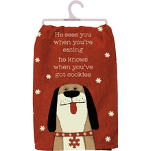 Load image into Gallery viewer, Dog Themed Christmas Decor, He Sees You When You&#39;re Eating He Knows When You&#39;ve Got Cookies Dog Christmas Towel