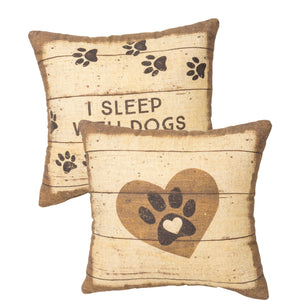 Dog Couch Pillow Featuring the Phrase I Sleep With Dogs And A Paw Print