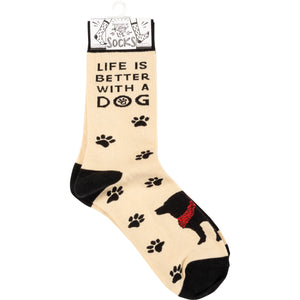 Womens Dog Socks, Gifts for Dog Lovers, Life Is Better With A Dog Black Dog Socks
