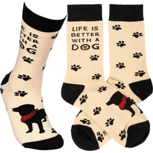 Load image into Gallery viewer, Black Dog Socks Featuring The Words Life Is Better With A Dog