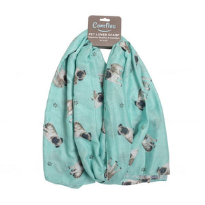 Pug Print Scarf, Dog Print Scarf, Pug Scarf