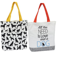 Load image into Gallery viewer, Black Dog Tote Bag, Dog Shopping Bag Featuring Black Cat Print And The Words All You Need Is Love And A Dog