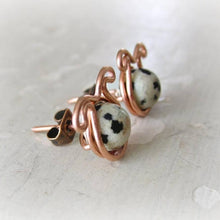 Load image into Gallery viewer, Dog Stud Earrings With Dalmatian Jasper Gem Stone