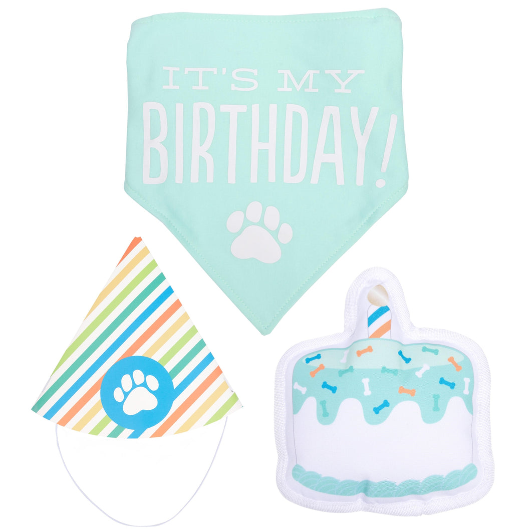 Dog Birthday Party Kit With A Squeaky Cake Toy A Bandana And A Dog Birthday Hat