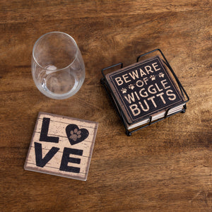 Funny Gifts for Dog Lovers, Beware Of Wiggle Butts And Paw Print Coasters